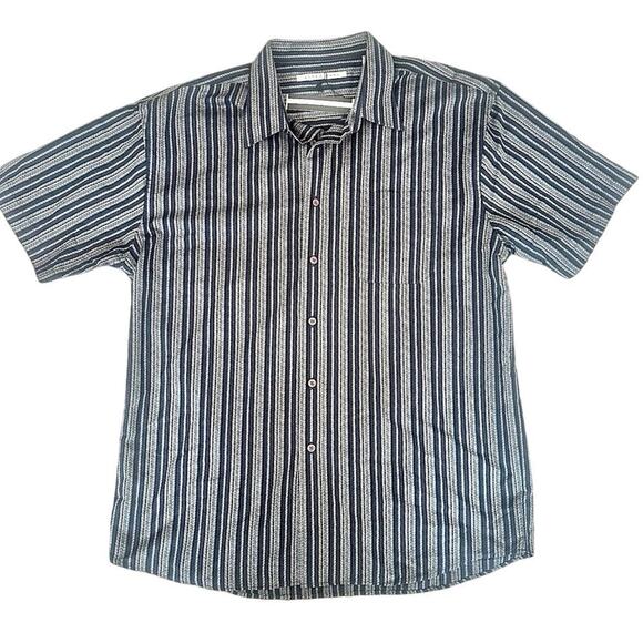 Linea Dome XL Men's Striped Short Sleeve Button-Up Shirt Multicolor Point Collar - Picture 9 of 14
